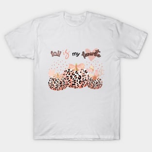 Fall is My Favorite with Leopard Pumpkins in Pink T-Shirt